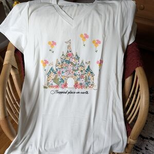 Floral Disney Themed Castle Women's T-Shirt In Off white